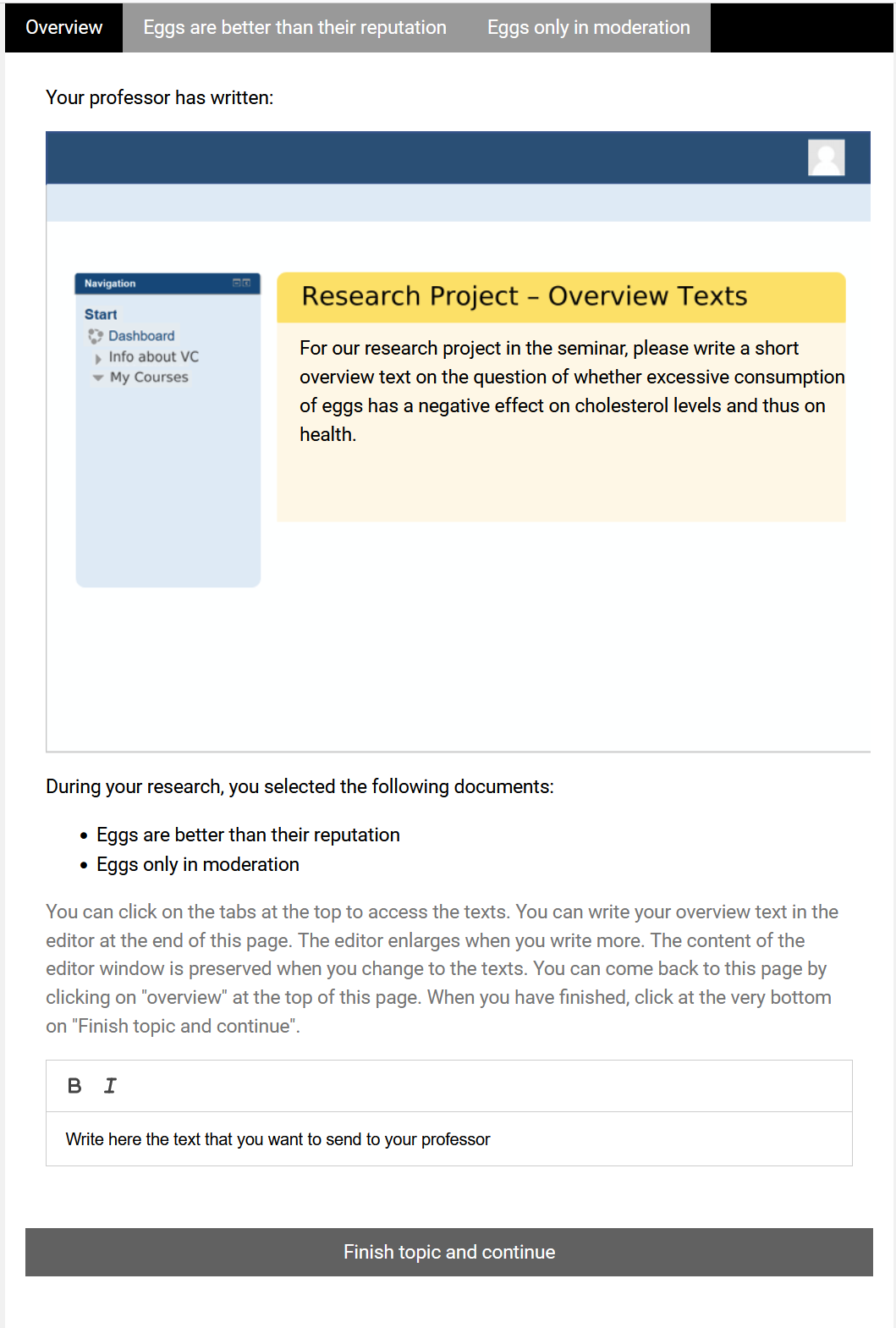 Screenshot (english translation) of the task in the university context